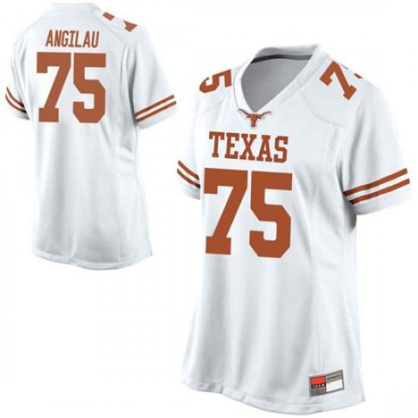 Womens University of Texas #75 Junior Angilau Game Embroidery Jersey White